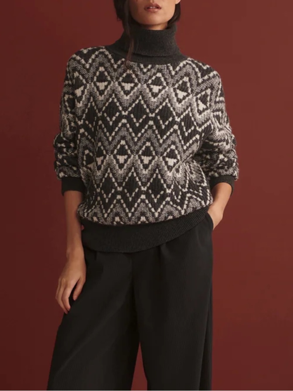 Varley Relaxed Fairisle Sweater Ida Roll Neck Knit New Medium Charcoal Grey - Picture 5 of 16